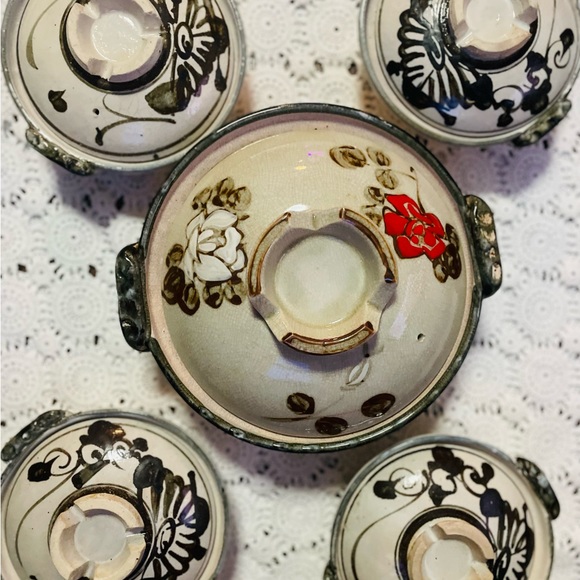Vintage Donabe Japanese Rice Cooker Flower Motif Stoneware Earthenware Set Rare - Picture 6 of 14